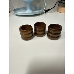 *Set of 3 Vintage Wood Turned Primitive Napkin Rings/Holders Made In Taiwan 1"‎
